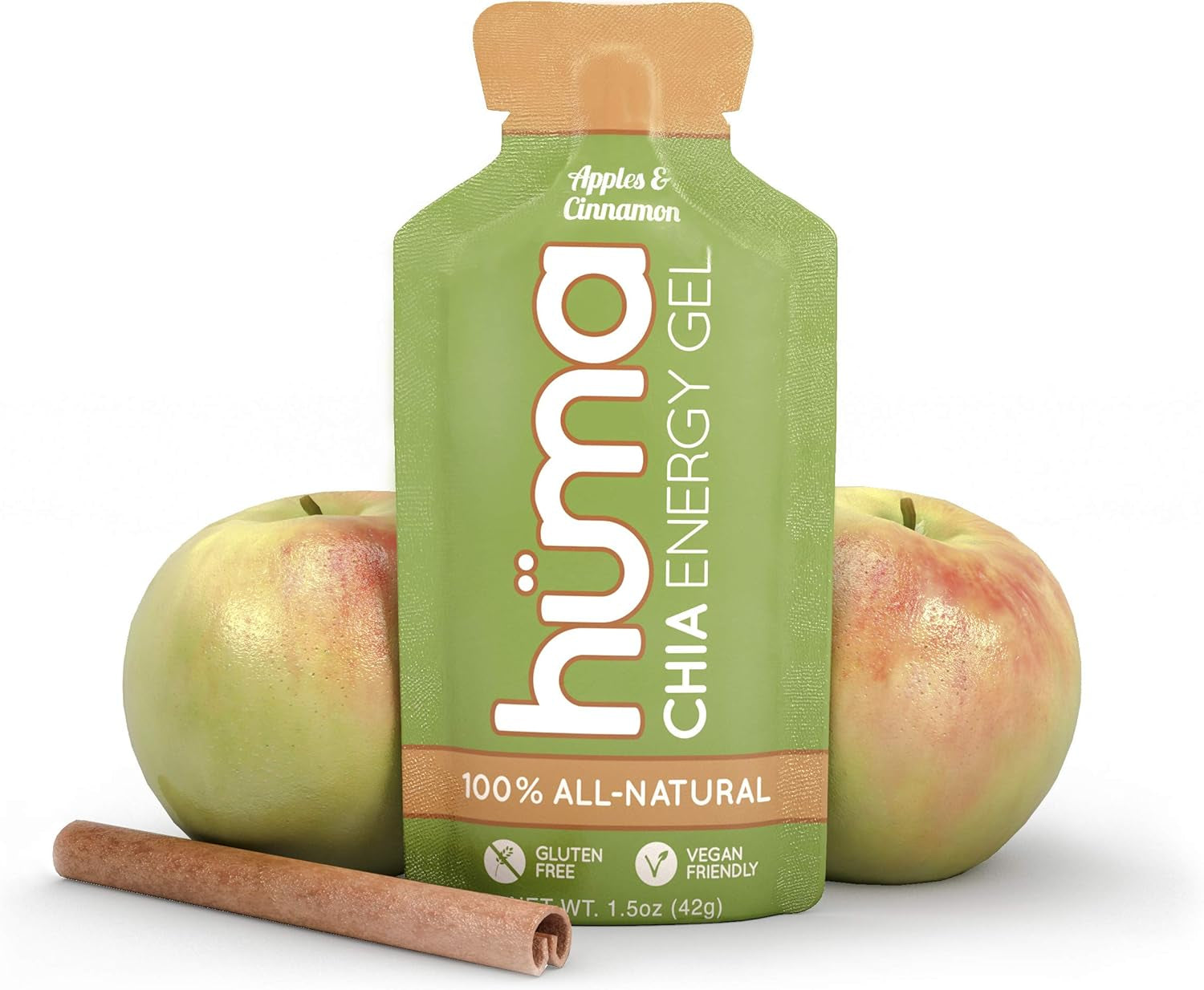 Huma Chia Energy Gel, Apples & Cinnamon, 12 Gels - Premier Sports Nutrition for Endurance Exercise