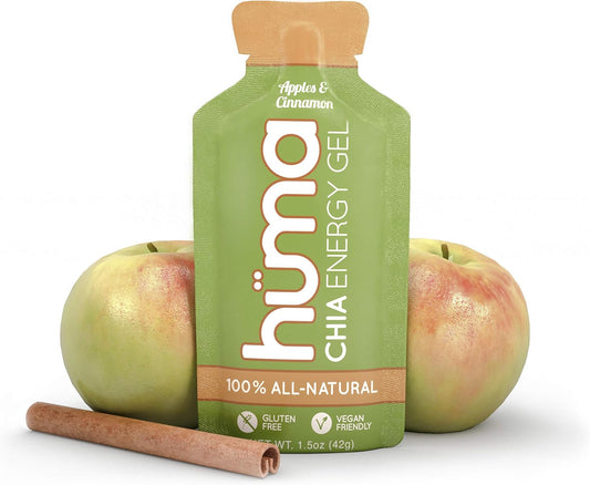 Huma Chia Energy Gel, Apples & Cinnamon, 12 Gels - Premier Sports Nutrition for Endurance Exercise